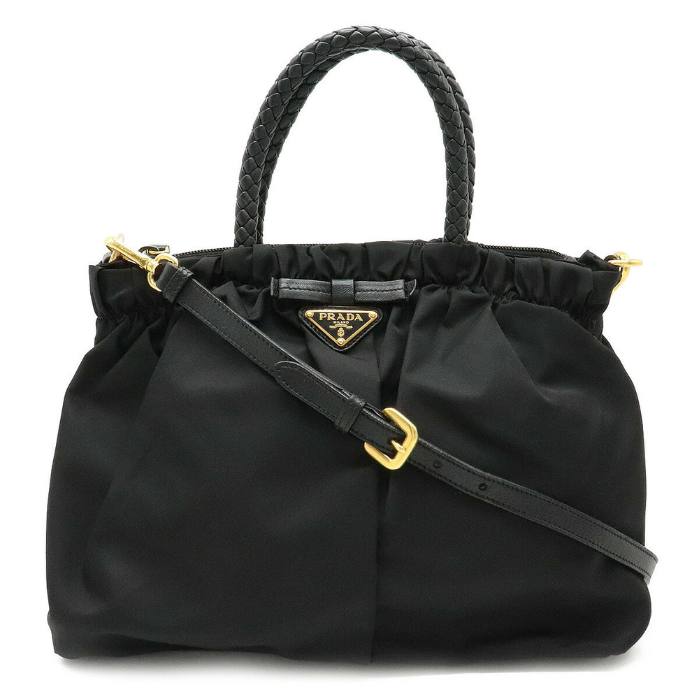 Prada TESSUTO BOW 2way Shoulder Bag Ribbon Gathered NERO Black